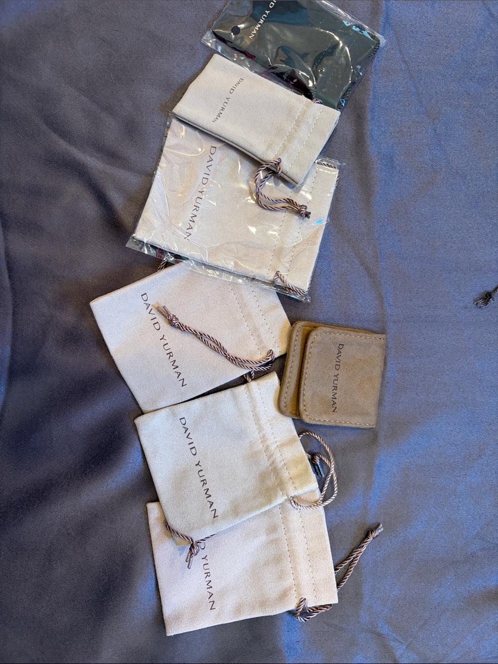 David Yurman Beige and Tan Jewelry Pouches - Branded Drawstring Bags